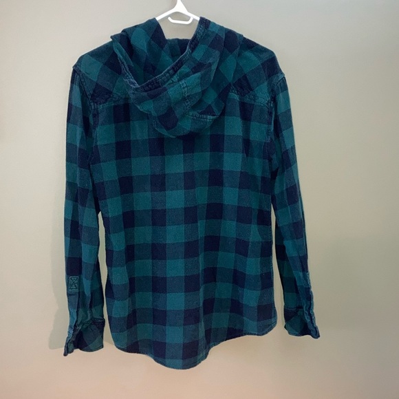 TNA Green and Black Button Down Shirt with Hood - Picture 6 of 13
